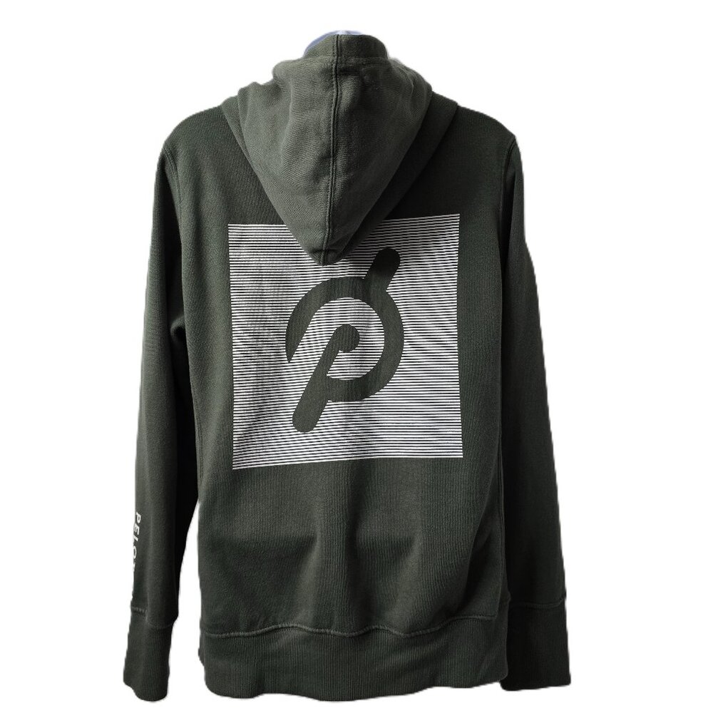 Peloton Full Zip Hoodie Sweatshirt L Women Logo POCKET Olive Green Bike Yoga Gym